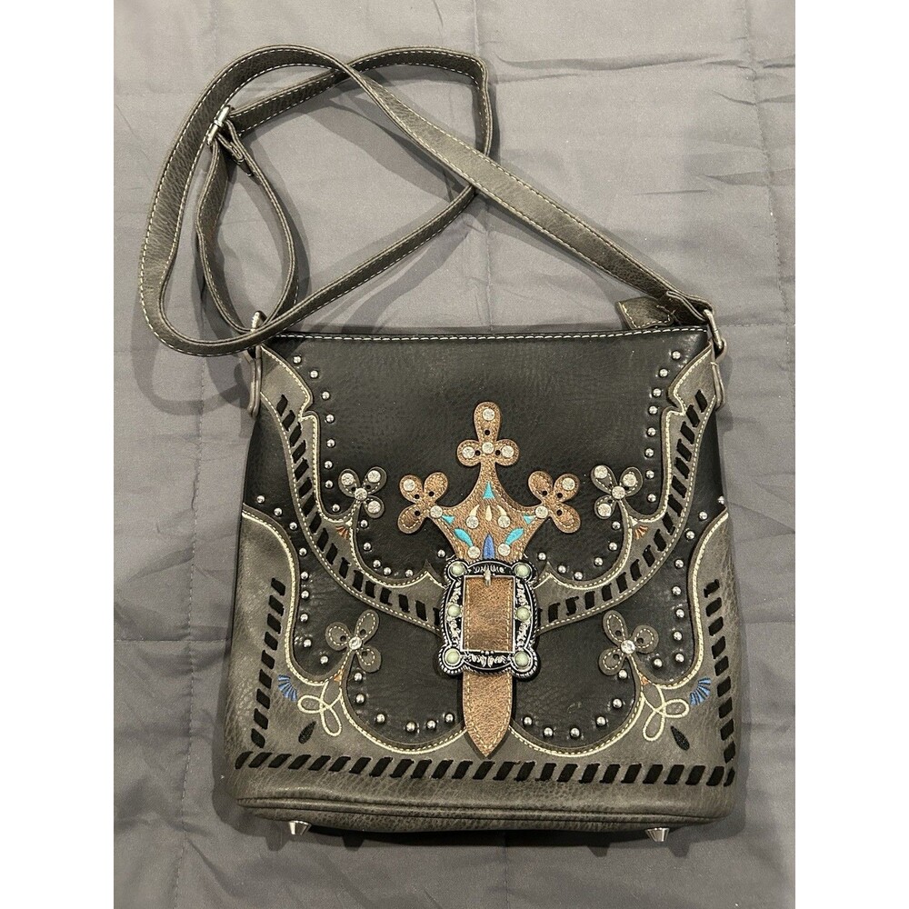 Western Style Studded Faux Leather Crossbody Bag